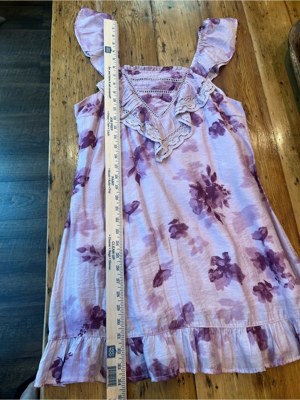 Lavender Floral Mini Dress with Ruffle V-Neck Crochet Details NWT - Picture 5 of 5